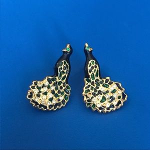 Vintage enamel peacock earrings